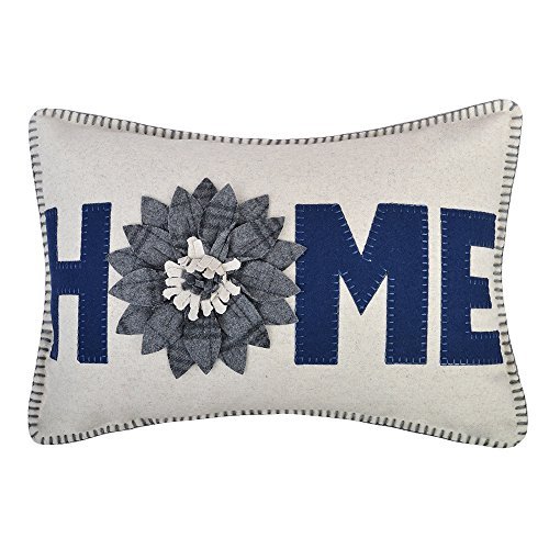 Product Cover JWH 3D Sunflower Accent Pillow Case Handmade Cushion Cover Decorative Stereo Embroidery Pillowcase Home Bed Living Room Office Chair Couch Decor Sham Gift 14 x 20 Inch Wool Navy Blue