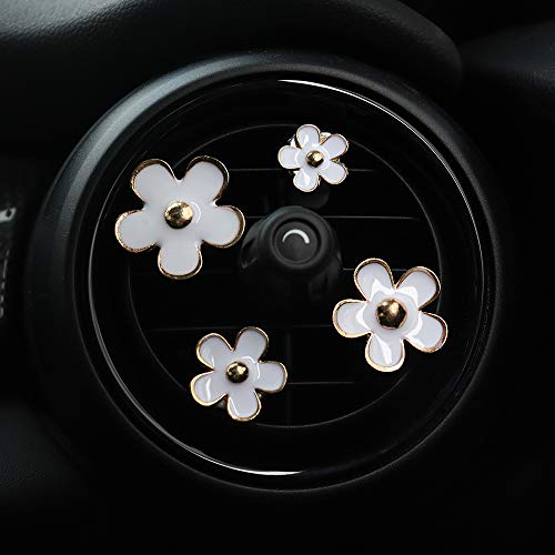 Product Cover INEBIZ Car Charm Beautiful Daisy Flowers Air Vent Decorations Cute Automotive Interior Trim, 4 pcs with Different Sizes (White)