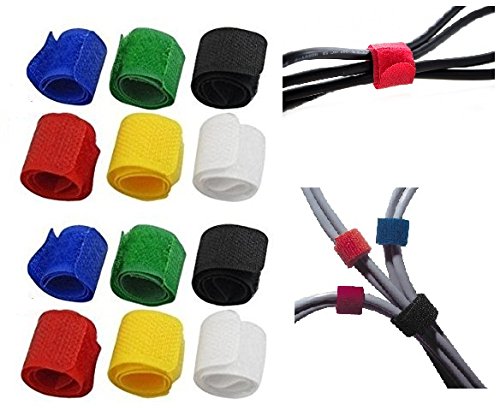 Product Cover Okayji Fabric Multipurpose Cable Wire Tie Curtain Marker Straps Belts Holders (Multicolour) - Pack of 12