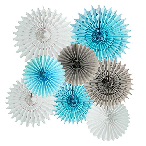 Product Cover Baby Boy Baby Shower Decorations Blue Grey Frozen Party Decorations First Birthday Boy Decorations Tissue Pom Pom Flower 8pcs Tissue Paper Fans for Baby Shower Decorations Boy