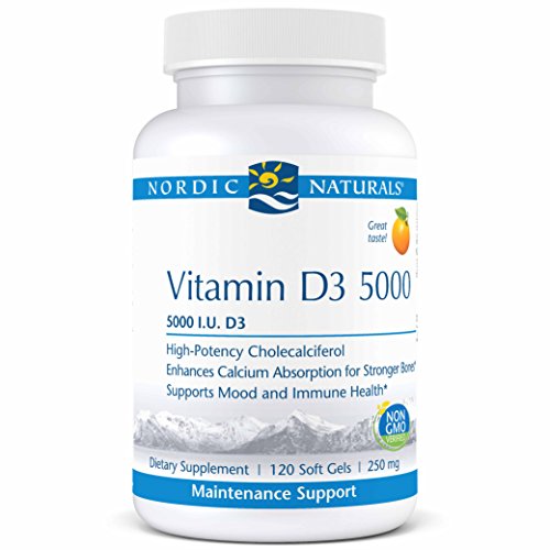 Product Cover Nordic Naturals Pro Vitamin D3 5000, 5000 IU Vitamin D3 Cholecalciferol, Helps Regulate Calcium Absorption for Stronger Bones and Supports Mood and Immune Health* 120 Soft Gels