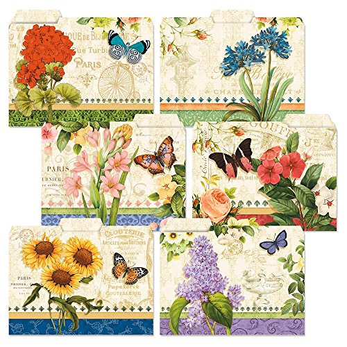 Product Cover 24 Grand Fleur File Folders Value Pack - Set of 24 (6 Designs) 1/3 Cut Staggered Tabs, Letter-Size Designed Folders