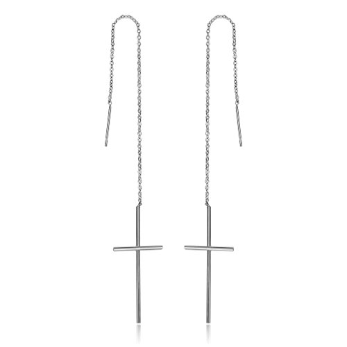 Product Cover Epinki Gold Plated Earrings, Womens Long Chain Cross Threader Dangle Earrings