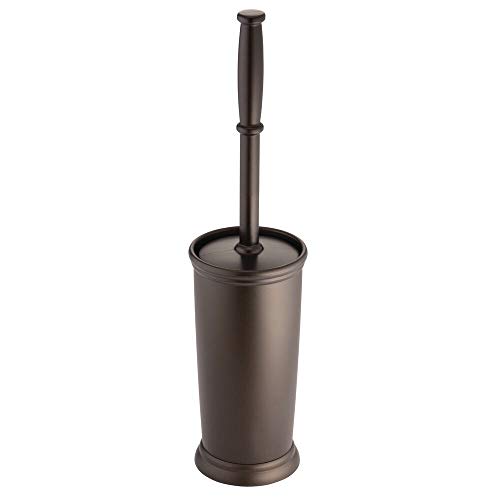 Product Cover mDesign Compact Freestanding Plastic Toilet Bowl Brush and Holder for Bathroom Storage and Organization - Space Saving, Sturdy, Deep Cleaning, Covered Brush - Bronze