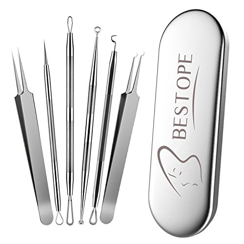 Product Cover BESTOPE Upgraded 6-in-1 Blackhead Remover Pimple Comedone Extractor Tool Acne Removal Kit - Treatment for Blemish, Whitehead Popping, Zit Removing for Risk Free Nose Face Skin - Silver