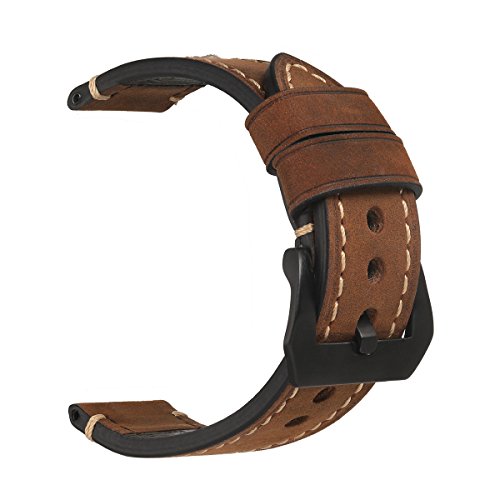 Product Cover Leather Watch Bands for Men,Vintage Crazy Horse Leather & Vegetable Tanned Leather & Oil Waxed Leather Thick Watch Bands 20mm 22mm 24mm 26mm