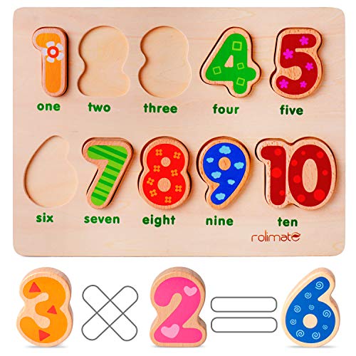 Product Cover Rolimate Jigsaw Puzzle Wooden Toy Preschool Learning Puzzle Educational Montessori Games Birthday Gift for 1 2 3+ Years Boy Girl Toddler, Sorting Stacking Toy Geometric Blocks Parent-Child Interaction