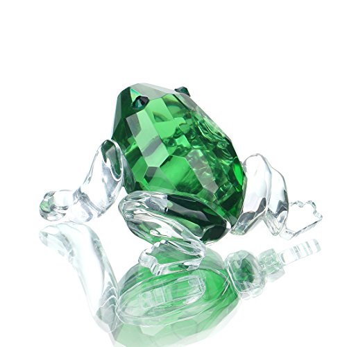 Product Cover H&D Small Crystal Frog Figurine Collection Paperweight Table Centerpiece Ornament(Green)