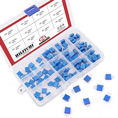 Product Cover Hilitchi 60-Pcs 100 to 500K ohm 3296W Multiturn Trimmer Potentiometer Assortment Kit - [12 Value]