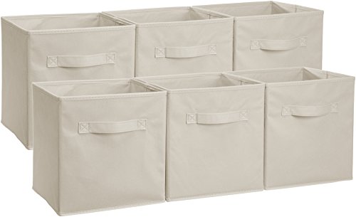Product Cover AmazonBasics Foldable Storage Bins Cubes Organizer, 6-Pack, Beige
