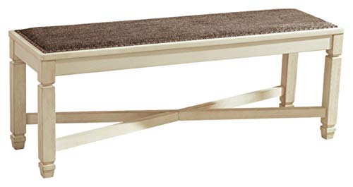 Product Cover Ashley Furniture Signature Design - Bolanburg Upholstered Dining Room Bench - Two-tone - Textured Antique White Finish