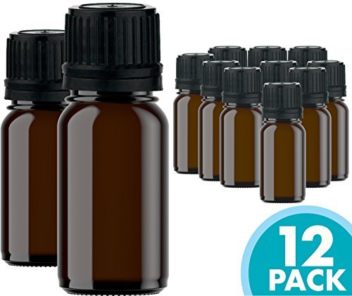 Product Cover Glass Bottles for Essential Oils - 12 Pack 10 ml Refillable Empty Amber Bottle with Orifice Reducer Dropper and Cap - DIY Supplies Tool & Accessories Perfume Aromatherapy - Carrier Oil Kit