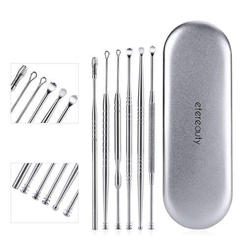 Product Cover ETEREAUTY ETEREAUTY 6 Pieces Ear Pick Ear Wax Remover Medical Grade Stainless Steel with Storage Box
