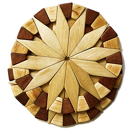 Product Cover Natural Wood Trivets For Hot Dishes - 2 Eco-friendly, Sturdy and Durable 7'' Kitchen Hot Pads. Handmade Festive Design Table Decor - Perfect Kitchen Gifts Idea.