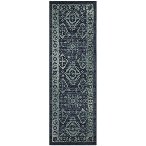 Product Cover Maples Rugs Georgina Traditional Runner Rug Non Slip Hallway Entry Carpet [Made in USA], 2 x 6, Navy Blue/Green