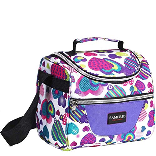 Product Cover Kids Lunch Bag insulated Lunch Box Lunch Organizer Cooler Bento Bags for School Work/Girls Boys Children Student Women with Adjustable Strap and Zip Closure Travel Lunch Tote, Front Pocket (purple)