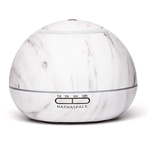 Product Cover Hathaspace Marble Essential Oil Aroma Diffuser, 350ml Aromatherapy Fragrance Diffuser & Ultrasonic Cool Mist Room Humidifier, 18 Hour Capacity, BPA-Free, 7-Color Optional Ambient Light (White)