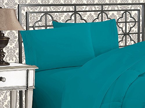 Product Cover Elegant Comfort 1500 Thread Count Wrinkle & Fade Resistant Egyptian Quality Ultra Soft Luxurious 4-Piece Bed Sheet Set with Deep Pockets, Queen Turquoise