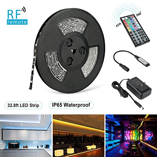Product Cover Nexlux LED Strip Lights, 32.8ft Waterproof IP65 5050 SMD RGB LED Flexible Strip Light Black PCB Board Color Changing Decoration Lighting 44 Key RF Controller+ UL Approved Power Adapter