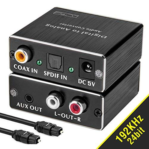 Product Cover ROOFULL DAC Digital to Analog Audio Converter, SPDIF Toslink Optical and Coaxial to Analog 3.5mm AUX and RCA (L/R) Stereo Audio Converter Adapter (192KHz 24bit) with Fiber Cable