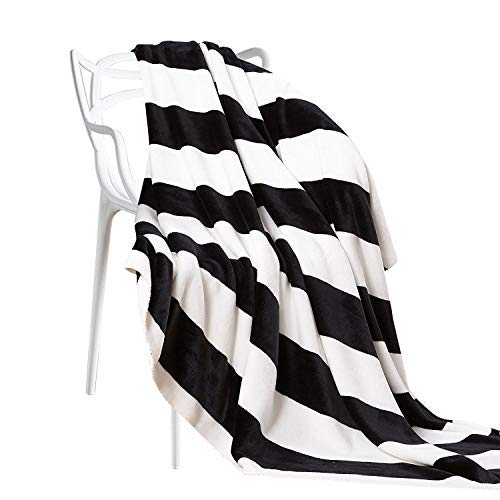 Product Cover NTBAY Flannel Full/Queen Blanket, Super Soft with Black and White Striped Printed Bed Blanket, 90 x 90 Inches