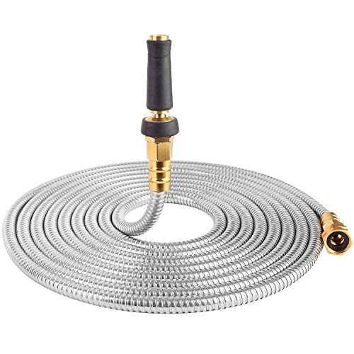 Product Cover 25' 304 Stainless Steel Garden Hose, Lightweight Metal Hose with Free Nozzle, Guaranteed Flexible and Kink Free