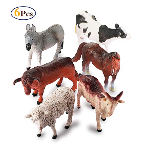 Product Cover Farm Animals Figure Toys Set,6 Piece Jumbo Farm Animals Toys Set,Realistic Wild Vinyl Pastic Animal Learning Party Favors Toys For Boys Girls Kids Toddlers Big Farm Animals Toys Playset