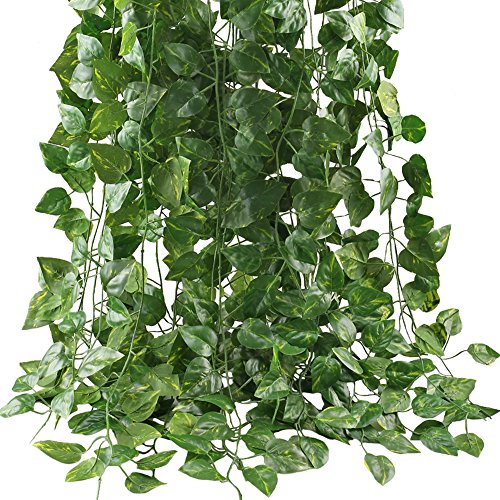 Product Cover GTIDEA Fake Vines, 12 Pack 84 Feet Artificial Hanging Plants Silk Green Leaf Garlands Home Office Garden Outdoor Wall Greenery Cover Jungle Party Decoration