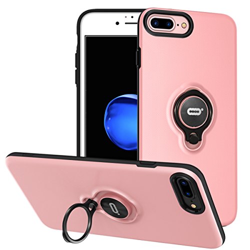 Product Cover iPhone 8 Plus Case, iPhone 7 Plus Case with Ring Holder Kickstand, 360°Adjustable Ring Grip Stand Work with Magnetic Car Mount Anti-Fingerprint Slim Cover for Apple iPhone 8P 5.5 inch - Pink