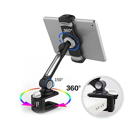 Product Cover Tablet Stand LARICARE Phone Stand Phone Holder 360 Degree Swivel Aluminum Adjustable Sturdy clamp for Camera, iPad, iPhone, Samsung and Other Smart Phones LD204B(Black)