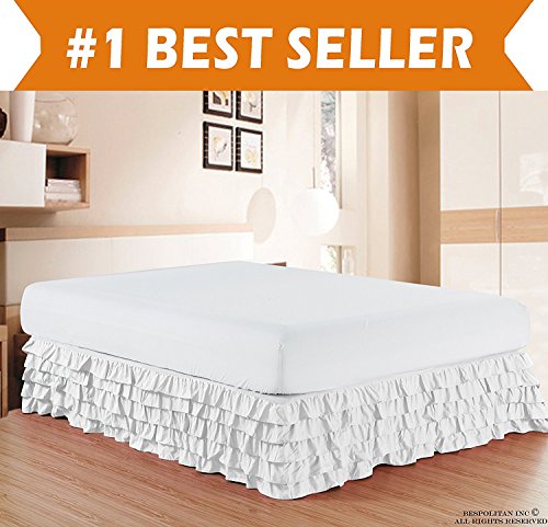Product Cover Elegant Comfort Luxurious Premium Quality 1500 Thread Count Wrinkle and Fade Resistant Egyptian Quality Microfiber Multi-Ruffle Bed Skirt - 15inch Drop, California King, White