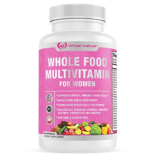 Product Cover Whole Food Multivitamin for Women: Whole Nature Womens Multi Vitamin with Folate, B12 Methyl, Vitamins, Minerals, Probiotics and Omegas, Vegan, Non GMO, Gluten Free Daily Supplement Plus- 90 Capsules