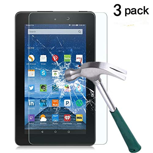 Product Cover Fire 7 Screen Protector,TANTEK Anti Scratch,Bubble Free,Tempered Glass Screen Protector for Amazon Fire 7-inch Tablet(5th Generation),[3-Pack]