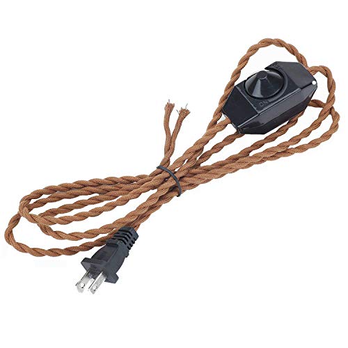 Product Cover Kiven 5.9' Retro Style Lamp Dimmer Weave Rope Open Wires UL Certified Dimmer Switch Cord（Brown）