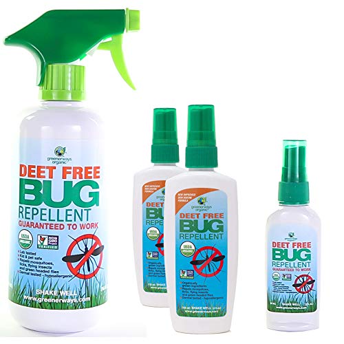 Product Cover Greenerways Organic Deals Insect Repellent, Bug Spray, USDA Organic, Non-GMO, Mosquito-Repellent, Best Natural Insect Repellent, Repellant, 4-Pack (1) 2oz (2) 4oz (1) 16oz - MSRP 56.99