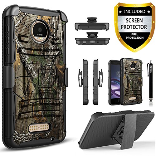 Product Cover Moto Z2 Play Case, Circlemalls Dual Layers [Combo Holster] +Built-in Kickstand Bundled with [Premium HD Screen Protector] Hybird Shockproof +Stylus Pen for Motorola Moto Z2 Play 2nd Gen (Camo)
