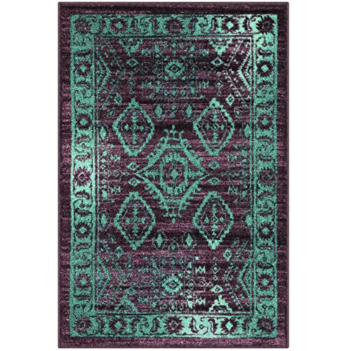 Product Cover Maples Rugs Georgina Traditional Kitchen Rugs Non Skid Accent Area Carpet [Made in USA], 2'6 x 3'10, Winberry/Teal