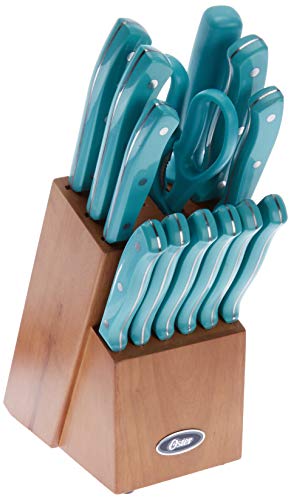 Product Cover Oster Evansville 14 Piece Cutlery Set, Stainless Steel with Turquoise Handles - 81010.14