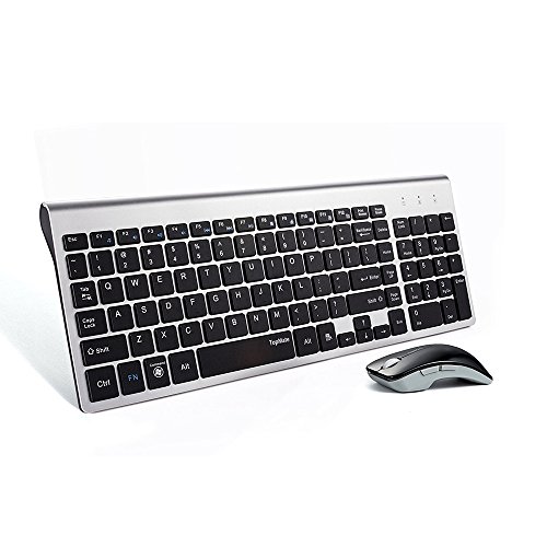 Product Cover TopMate KM9001 Wireless Keyboard and Mouse Combo| Ultra Slim Portable with Protective Film | Designed for Office and Home |Silver Black