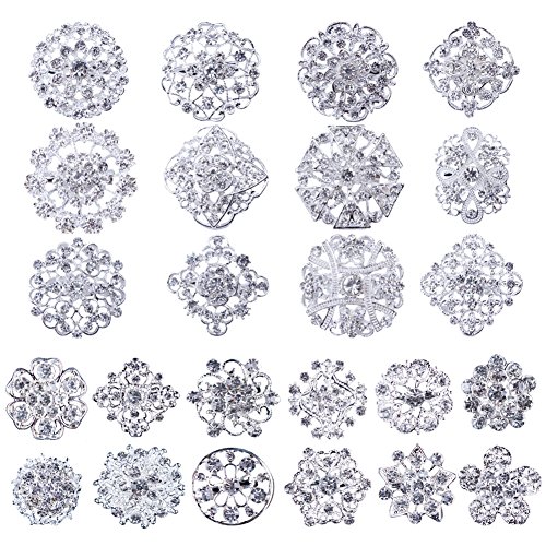 Product Cover Mutian Fashion Lot 24pc Clear Rhinestone Crystal Flower Brooches Pins Set DIY Wedding Bouquet Broaches Kit