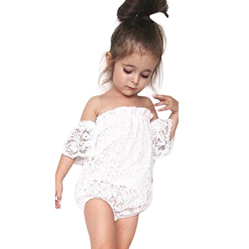 Product Cover Sunbona Toddler Infant Baby Girl Flower Lace Off Shoulder Romper Jumpsuit Outfit Set Clothes