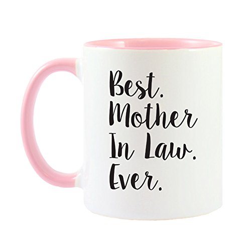 Product Cover Mama Birdie Best Mother In Law Ever Coffee Cup/Tea Mug - Script Print (White/Pink)