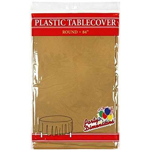 Product Cover Gold Round Plastic Tablecloth - 4 Pack - Premium Quality Disposable Party Table Covers for Parties and Events - 84