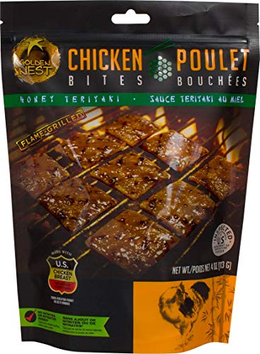 Product Cover Golden Nest Chicken Jerky Bites, Gluten Free, Healthy Homemade Style BBQ Meat From Gourmet USA Chicken, Award Winning Premium Jerky, 4 Ounces (Honey Teriyaki)