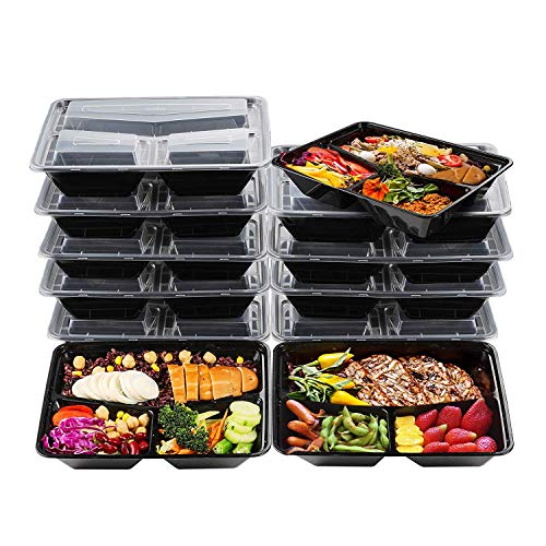 Product Cover Meal Prep Food Containers 32 oz (20 Pack), Sable 3 Compartment Bento Lunch Boxes, Reusable Organization Cases, BPA Free (FDA, SGS & LFGB Certified, Heat and Cold Resistant, Stackable for Storage)