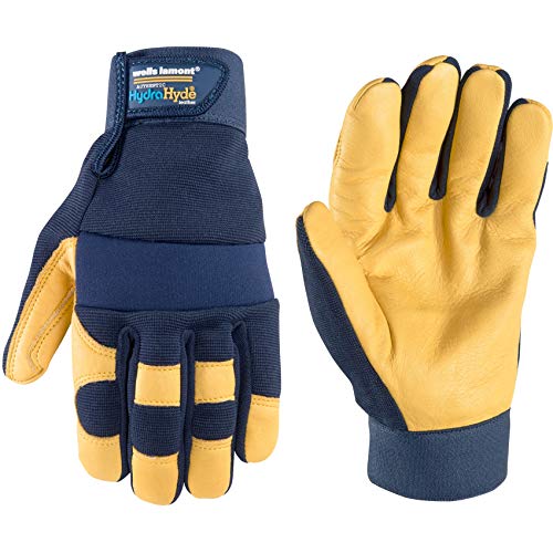Product Cover Men's Genuine Leather Palm Work Gloves, Water-Resistant HydraHyde, Large (Wells Lamont 3207L)