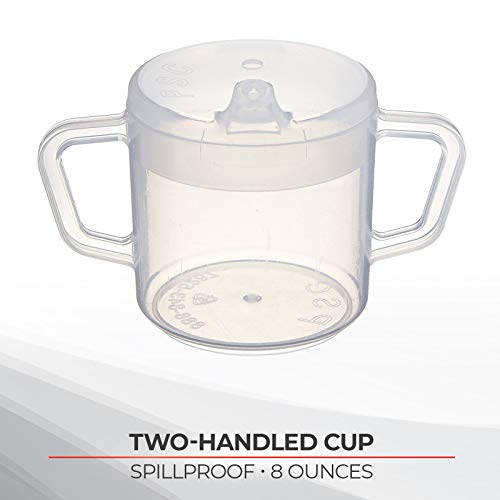 Product Cover Sammons Preston Independence Two-Handled Cup, for Hot or Cold Beverages, Translucent Polypropylene with Two Lids, BPA Free Mug, 8 Ounces