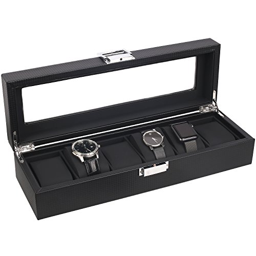 Product Cover Mantello 6-Watch Box Carbon Fiber Design with Glass Top