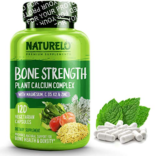 Product Cover NATURELO Bone Strength - with Plant Calcium, Magnesium, Vitamins C, D3, K2 - Best Whole-Food Supplement for Bone Health - 120 Vegetarian Capsules