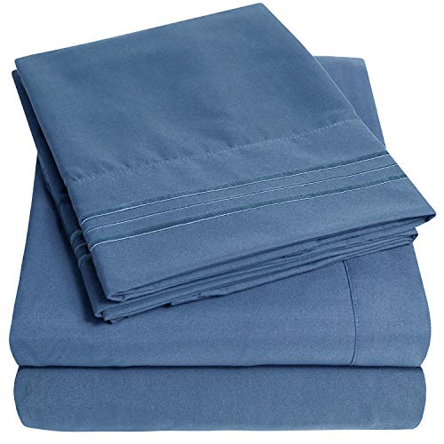 Product Cover 1500 Supreme Collection Extra Soft King Sheets Set, Denim - Luxury Bed Sheets Set with Deep Pocket Wrinkle Free Hypoallergenic Bedding, Over 40 Colors, King Size, Denim